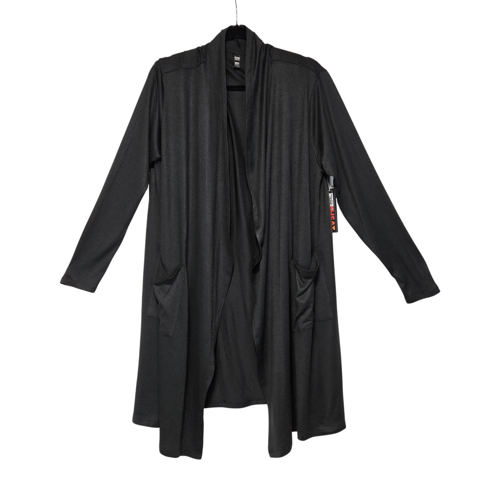32 Degrees Heat Womens Black Open Front Duster Cardigan L/XL Layering Minimalist